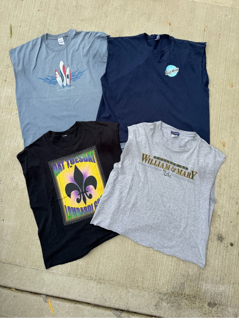 4 Vintage Sleeveless Shirt Bundle (Blue Moon, Mardi Gras, Y2K Cali, Will & Mary)